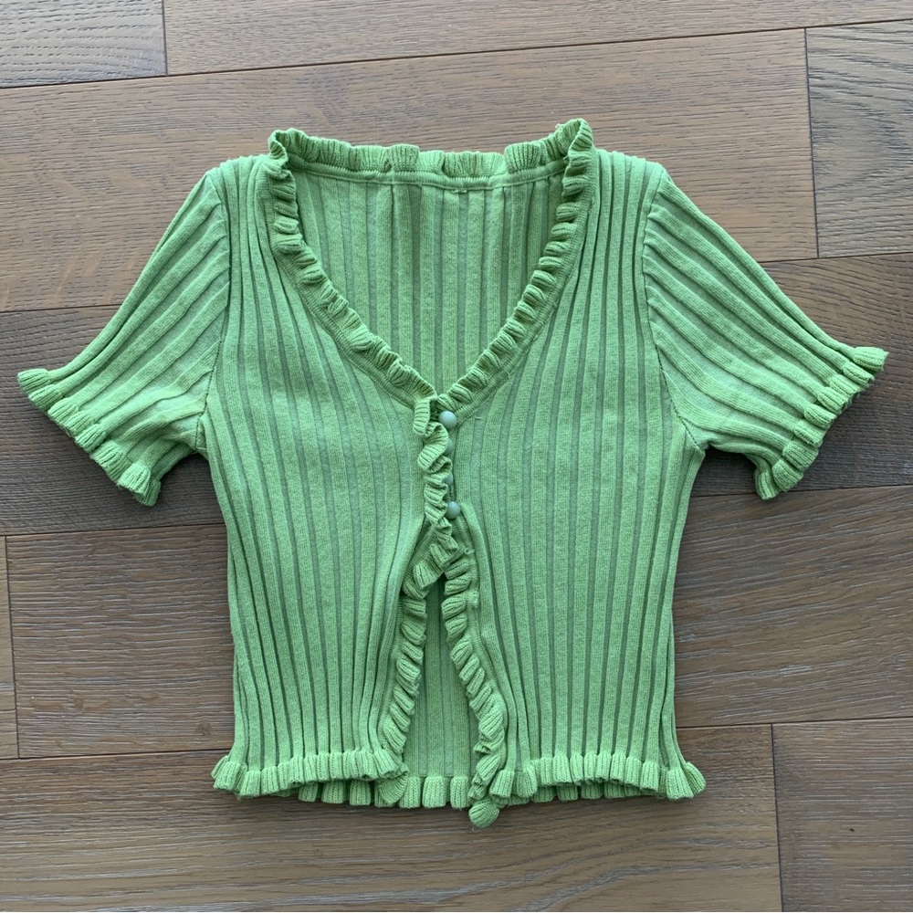 Green rib knit crop top